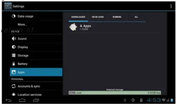 COBY Kyros MID1042 - To uninstall an application: - 1