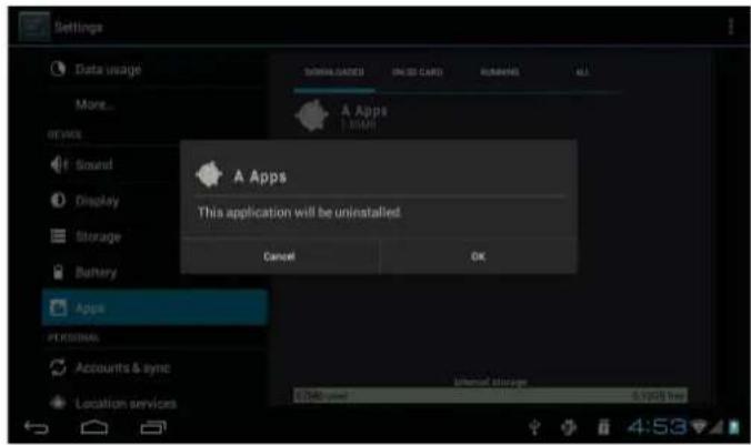 COBY Kyros MID1042 - To uninstall an application: - 3