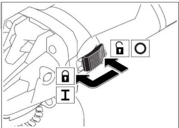 Diagram showing mechanical component with lock and switch symbols, indicating a lock mechanism or repair operation.