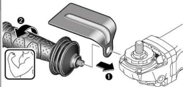 Technical diagram illustrating mechanical assembly steps with labeled components and directional arrows