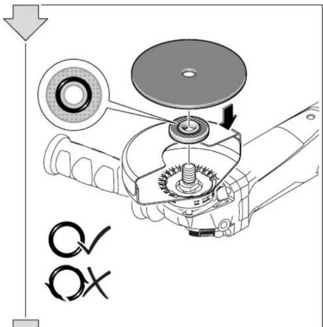 Technical diagram of a mechanical assembly with labeled parts and directional arrows, including a circular component and a gear mechanism.