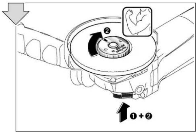 Diagram illustrating a mechanical device with labeled parts and directional arrows, showing assembly or motion steps.