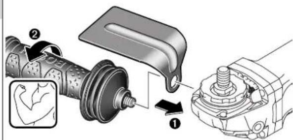 Technical diagram illustrating mechanical assembly steps with labeled components and directional arrows