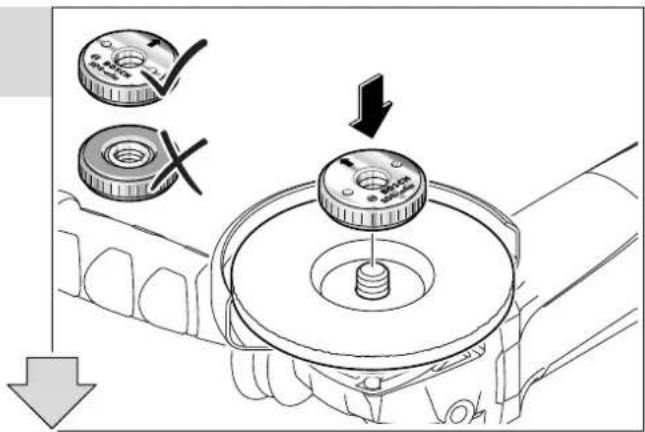 Diagram illustrating mechanical assembly steps with labeled components and directional arrows