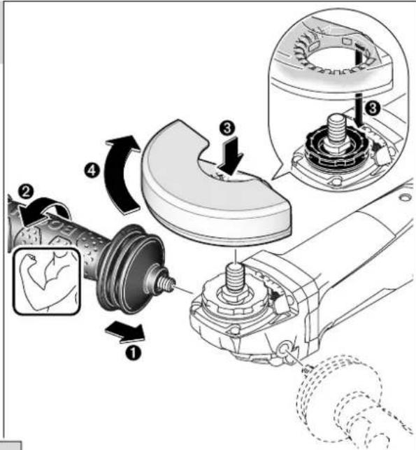 Technical diagram illustrating mechanical assembly steps with numbered components and directional arrows indicating motion or movement.