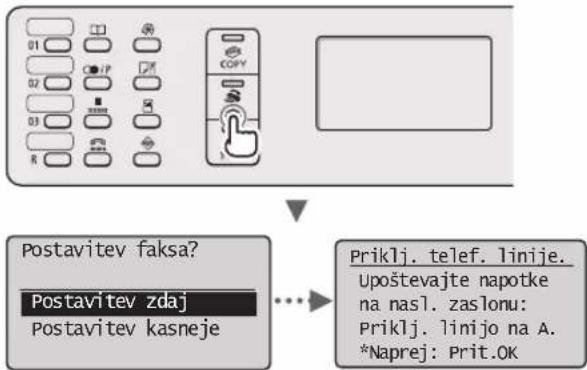 CANON iSensys MF4750 - Dolocanje začetnih nastavitev faksa in prikljucitev telefonskega kabla (samo MF4890dw/MF4870dn/MF4780w/MF4750) - 1