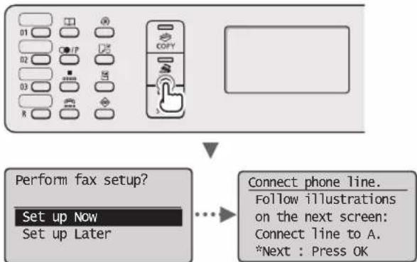 CANON iSensys MF4750 - Pradiniq fakso parametry nustatymas ir Telefono kabelio prijungimas (tik MF4890dw/MF4870dn/MF4780w/MF4750) - 1