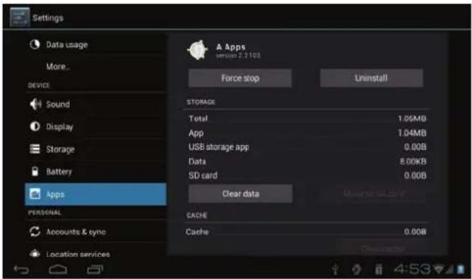 COBY Kyros MID7048 - To uninstall an application: - 2