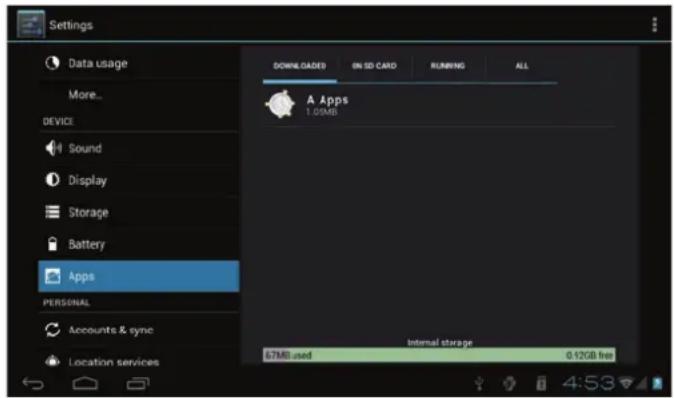 COBY Kyros MID7048 - To uninstall an application: - 1