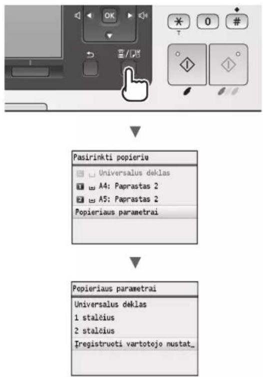 CANON iSensys MF8540Cdn - Popleriaus formato Ir tipo nustatymas - 1