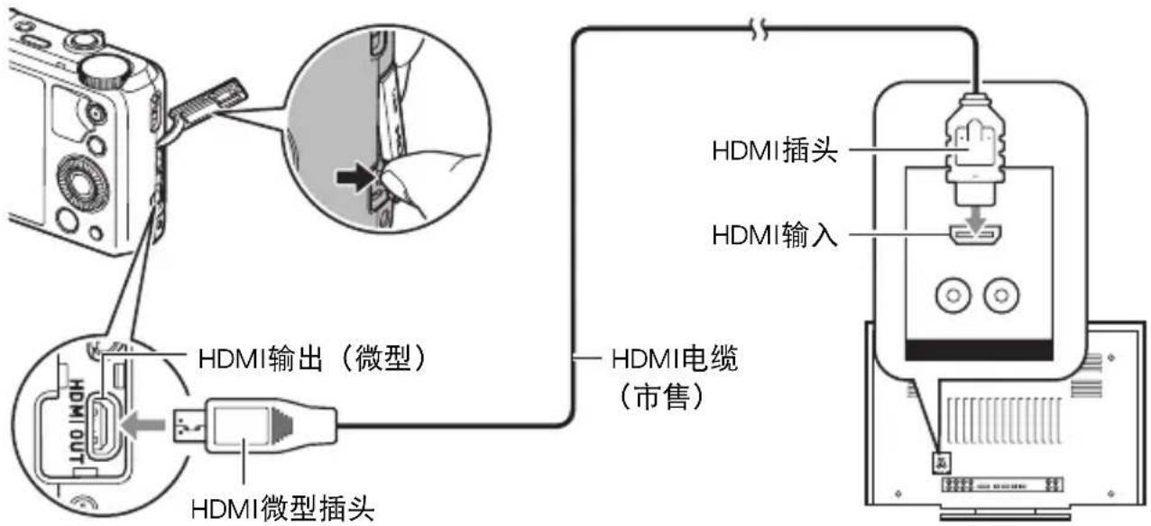 CASIO Exilim EXZR800 - 用市售的HDMI电缆将相机连接到电视机。 - 2