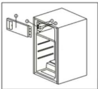 PKM KS 130.0 - Reversing door3af7ecee3e34cc3ae11d038b26d8ed0bfb76c8.jpg)




text_image with open doors showing fresh produce including bananas, apples, and water bottles (no text or symbols visible)


Technical diagram showing exploded view of a refrigerator with numbered components and internal structure details

![](images/e1cf4b8ec1207869bc5b0cf964a75802e2c8f73eae3b5c4c2bf344446b6ac1ee.jpg)



Loosen and remove the two screws (1+2) and subsequently remove the complete top hinge.   
Move the door upwards until it lifts out of the bottom hinge, put the door down carefully.   

Loosen and remove the screws (3+4) from the bottom hinge and remove it from the appliance.


Fit the former top hinge at the bottom of the fridge using the two screws and carry out the aforementioned steps in reverse order.


Finally, check that the door is exactly aligned and closes easily.


Reversing freezer door (only for appliance KS-120.4A+ EB)
☑ Contenance nette : 130 litres   
☑ Classe énergétique : A+   
☑ Sans CFC / FC (moussage + produit réfrigérant = 100 %)   
☑ Réfrigérant R600a / 15 g   
☑ Porte réversible avec charnières à droite ou à gauche   
☑ Système de dégivrage automatique   
√ Thermostat réglable   
☑ 2 clayettes en verre à hauteur réglable (incassables)   
☑ 1 clayette en verre incassable comme protection du bac à légumes   
☑ 1 bac à légumes   
☑ Balconnets : 1x porte-bouteilles, 2x balconnet universel   
☑ Eclairage intérieur   
☑ Puissance connectée: 90 W   
☑ Tension de service : 220-240 V \~50 Hz   
☑ Bruit : env. 39 dB(A)   
☑ Dimensions : 88 x 54 x 54 (h x l x p en cm)   
☑ Dimensions d'emballage : 94 x 57 x 57 (h x l x p en cm)   
☑ Poids net : 31 kg   
☑ Poids brut : 34kg - 1