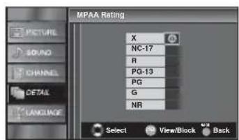 FUNAI LC320SLX - Use [Cursor / ] to select the desired rating, then press [ENTER] repeatedly to switch between "View" and "Block". - 2