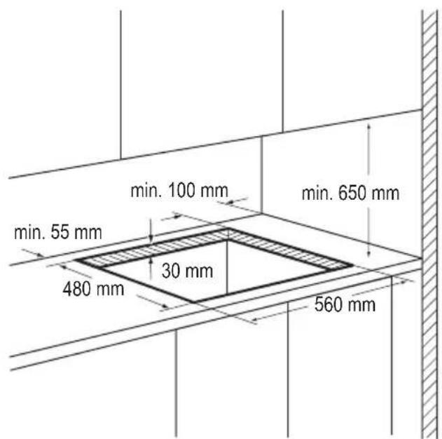 min. 100 mm min. 650 mm min. 55 mm 480 mm 30 mm 560 mm
