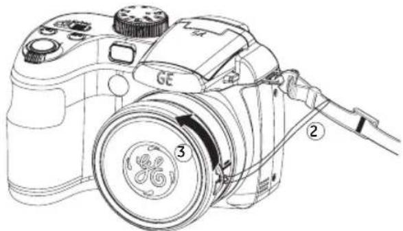 GE Power Pro X5 - Fixation de la courroie d'épaule et du cache-objectif - 4