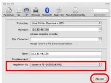 KYOCERA FS2020DKL3 - Installation du pilote de l'imprimante sur un ordinateur équipé de Mac OS - 7