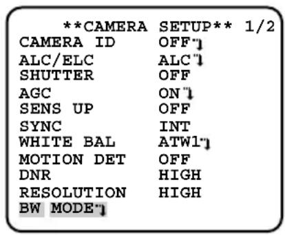 PANASONIC WVCL930 - Settings in black-and-white mode [BW MODE] - 1