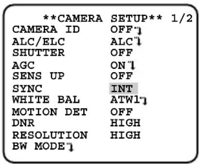 PANASONIC WVCL930 - "CAMERA SETUP" screen - 1