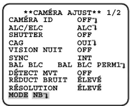 PANASONIC WVCL930 - Paramétrage du mode noir et blanc [MODE NB] - 1