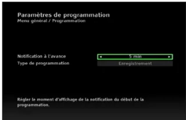 PHILIPS DSR5020 - Paramétrer la période de pré-notification d'un enregistrementprogrammé - 1