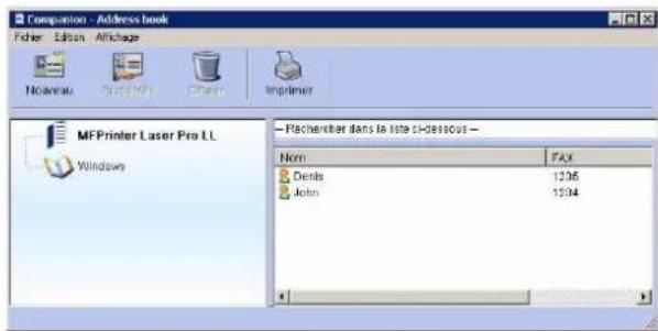 Companion - Address book Fisher Edition Attachage Noisreau Photo 900 Chain Imprimer MFPrinter Laser Pro LL Windows — Recherche dans le liste d'access Nom FAX Dents 1236 John 1234