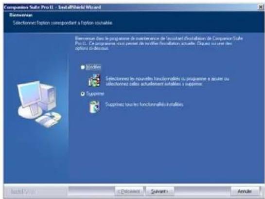 Comparis Suite Pro II - InstallShield Wizard Bioverwaren Sélectionne option correspondant à l'option souhaitable Bioverwaren dans le programme de maintenance de assistant d'installation de Companis Suite Pro II. Ce programme vous permet de modifier construction actuate. Dispara ou une des options détrusive. ■ Modifies ■ Selectennes les nouvelles fonctionnalités ou programme a terminer ou selectennes celles actuellenant installés si supprimes ■ Suprimates ■ Supprimes tous les fonctionnalités installées