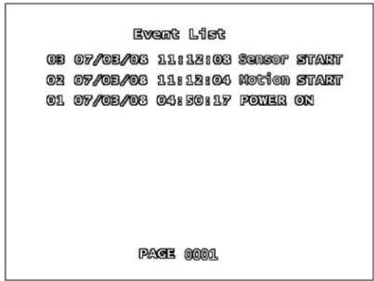 Lorex L208D251 - SYSTEM EVENT LIST SUBMENU - 1