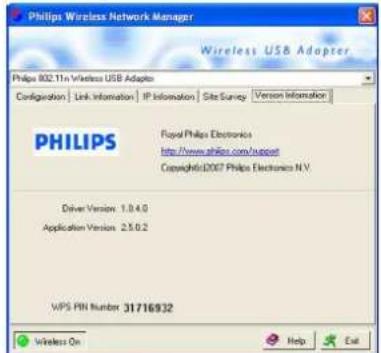 PHILIPS CCU7740N - Onglet d'information de version - 1