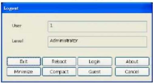Logout User 1 Level Administrator Exit Retact Login About Minimize Compact Guest Cancel