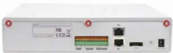Back panel of a network equipment device showing ports, indicators, and a display with 'FE' label
