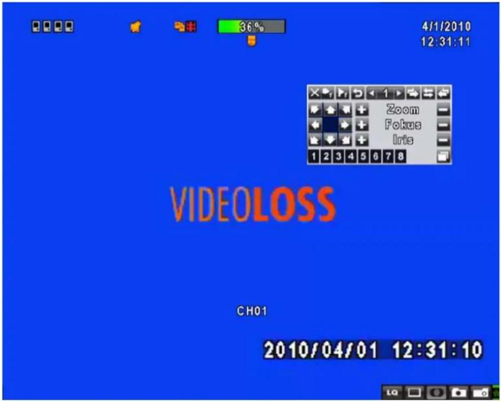 36% 4/1/2010 12:31:11 Zoom Fokus Iris 1 2 3 4 5 6 7 8 VIDEOLOSS CH01 2010/04/01 12:31:10