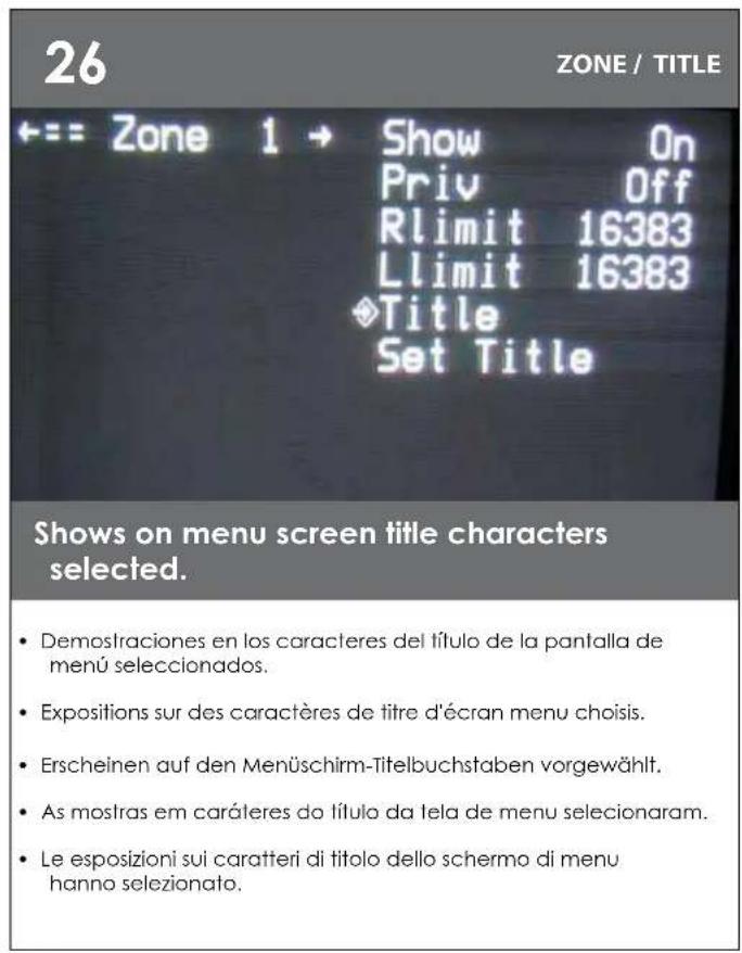Moog Videolarm PFD7C12N3 - Turn on "PRIV" to activate; Rlimit will turn off menu, to allow you to position right limit for zone. - 2