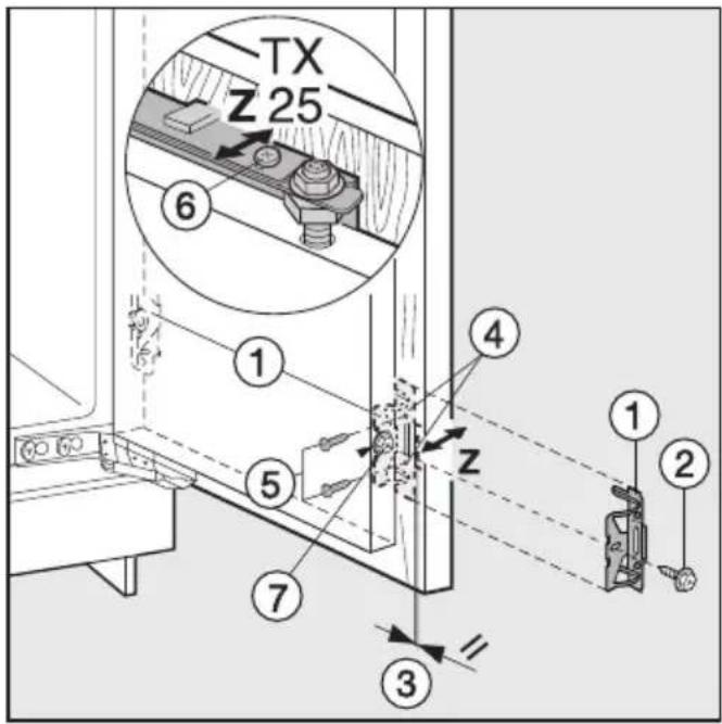 MIELE FN 9752 i - Vissez la porte de l'appareil à la porte du meuble : - 1