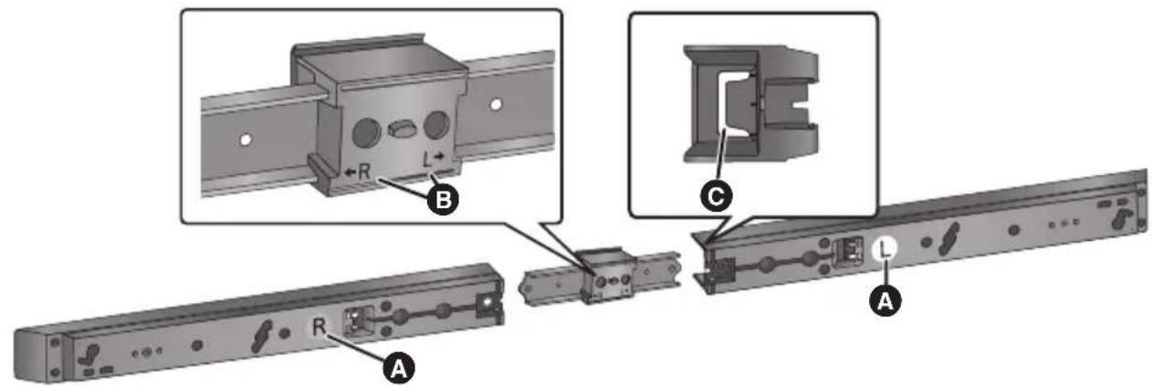 PANASONIC SCHTB20 - Far corrispondere l'indicazione L/R Ⓐ sul diffusore con l'indicazione L/R Ⓑ sul relativo attacco, quindi inserire fino in fondo la parte metallica del diffusore in Ⓒ. - 1