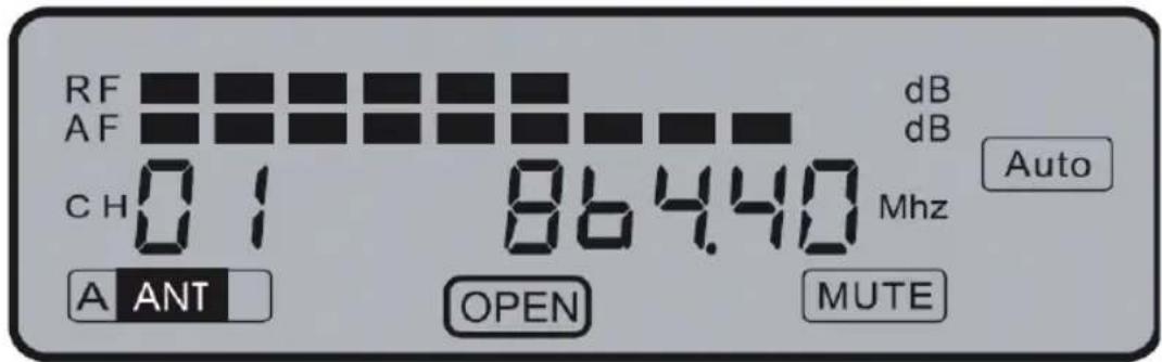 RF AF CH 01 864.40 dB dB Mhz Auto A ANT OPEN MUTE