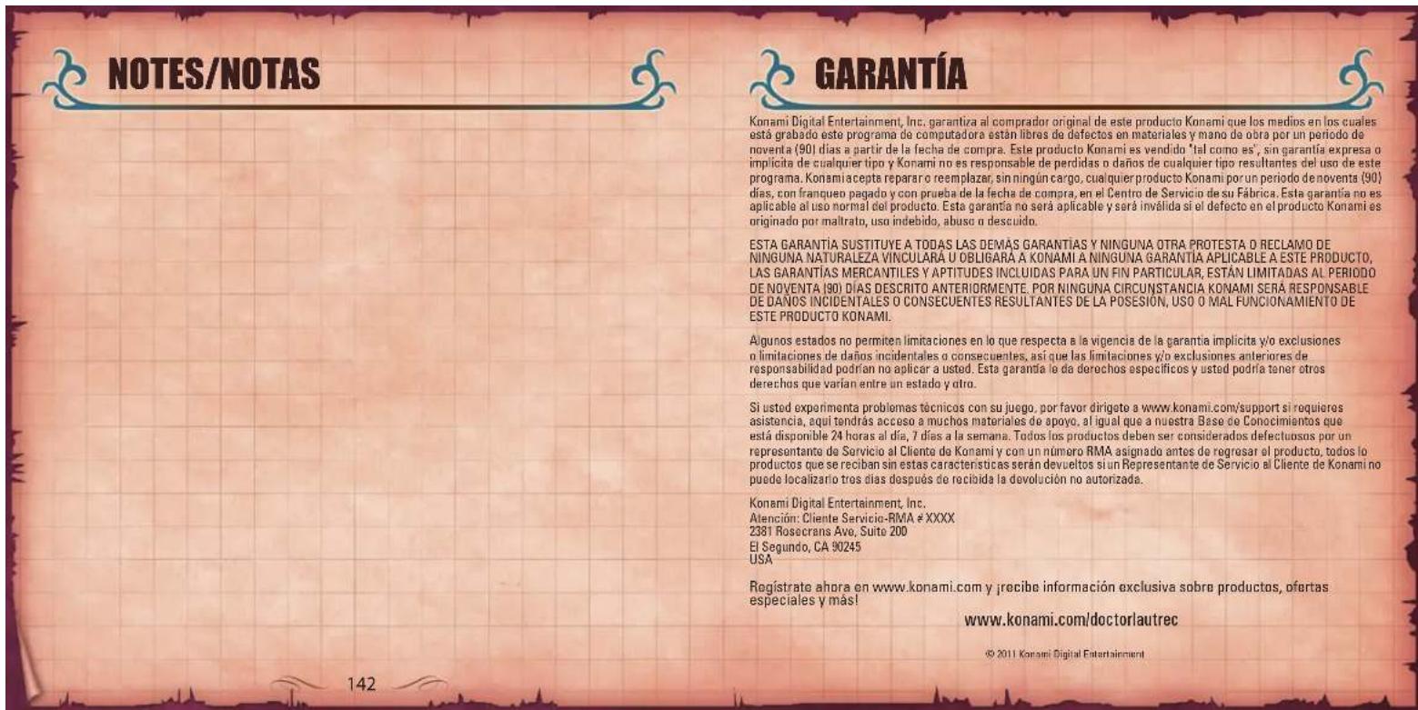 Konami Doctor Lautrec and the Forgotten Knights (Nintendo 3DS) - NOTES/NOTAS - 1