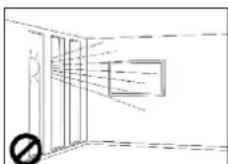 Legamaster 7194116 - Montieren Sie den Monitor nicht an Plätzen mit direkter Sonneneinstrahlung, direkt über Wärmequellen oder in feuchter Umgebung, um Fehlfunktionen zu vermeiden. - 1