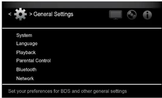 HARMAN KARDON BDS 277W - Menu Paramètres - 1