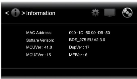 HARMAN KARDON BDS 277W - Menu Informations - 1