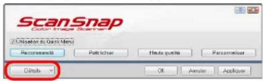 ScanSnap Color Image Scanner Utilisation au Quick Menu Recommended Pattichier Heute quite Personneliser Details OK Annular Appliquer