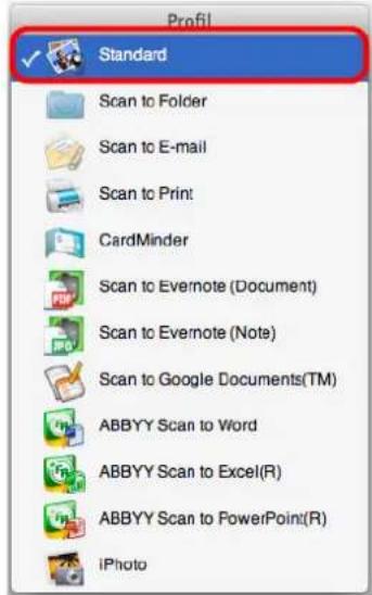 FUJITSU ScanSnap iX500 Deluxe - Sélectionnez Standard dans le menu Profil. - 1