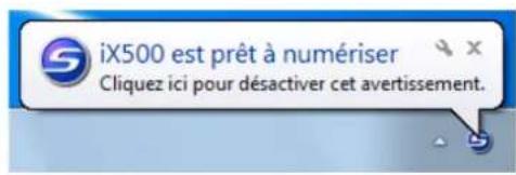 iX500 est prêt à numériser Cliquez ici pour désactiver cet avertissement.