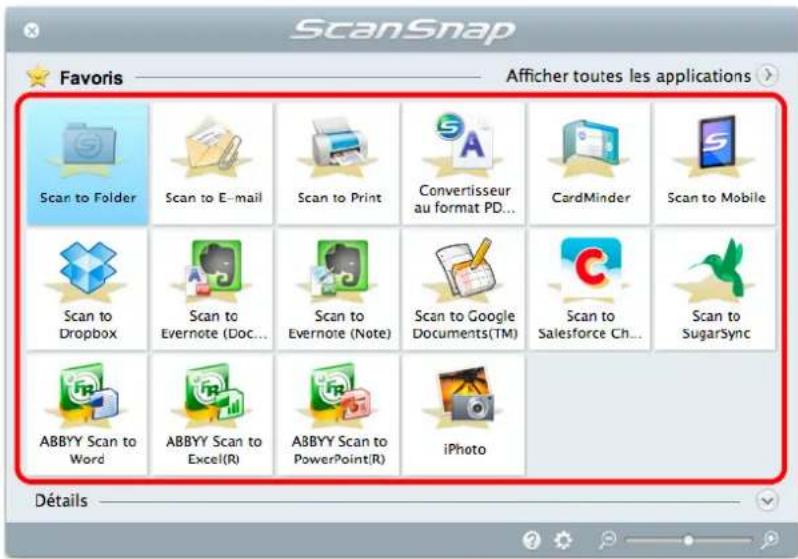 ScanSnap Favors Afficher toutes les applications Scan to Folder Scan to E-mail Scan to Print Convertisseur au format PD... CardMinder Scan to Mobile Scan to Dropbox Scan to Evernote (Doc... Scan to Evernote (Note) Scan to Google Documents(TM) Scan to Salesforce Ch... Scan to SugarSync ABBYY Scan to Word ABBYY Scan to Excel(R) ABBYY Scan to PowerPoint(R) iPhoto Détails