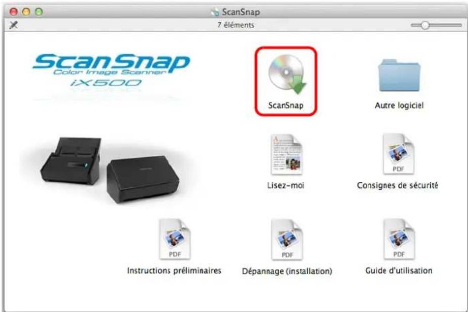 ScanSnap 7 éléments ScanSnap Color Image Scanner iX500 ScanSnap Autre logiciel Lisez-moi Consignes de sécurité PDF Instructions préliminaires Dépannage (installation) Guide d'utilisation