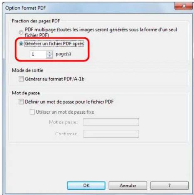 Option Format PDF Fraction des pages PDF PDF multipage (toutes les images seront générées sous la forme d'un seul fichier PDF) Gérer un fichier PDF après 1 page(s) Mode de sortie Gérer au format PDF/A-1b Mot de passe Définir un mot de passe pour le fichier PDF Utiliser un mot de passe fixe Mot de passe: Confirmer: OK Annuler ?