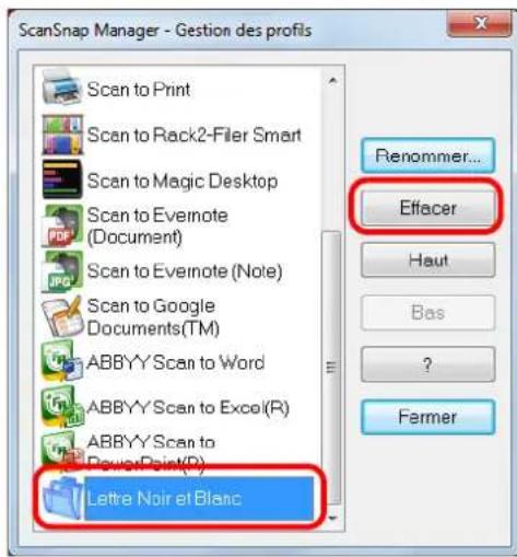 ScanSnap Manager - Gestion des profils Scan to Print Scan to Rack2-Filer Smart Scan to Magic Desktop Scan to Evernote (Document) Scan to Evernote (Note) Scan to Google Documents(TM) ABBYY Scan to Word ABBYY Scan to Excel(R) ABBYY Scan to PowerPoint(P) Letter Noir et Blanc Renommer... Effacer Haut Bas ? Fermer