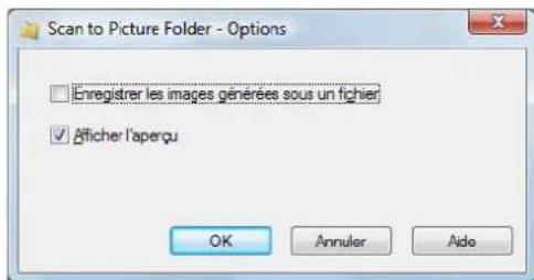 Scan to Picture Folder - Options Enregistrer les images générées sous un fichier Afficher l'aperqu OK Annuler Ado
