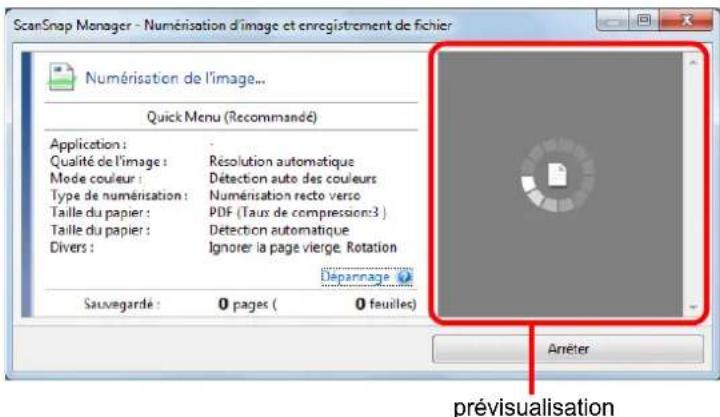 ScanSnap Manager - Numérisation d'image et enregistrement de fichier Numérisation de l'image... Quick Menu (Recommandé) Application : Qualité de l'image : Resolution automatique Mode couleur : Détection auto des couleurs Type de numérisation : Numérisation recto verso Taille du papier : PDF (Taux de compression:3 ) Taille du papier : Detection automatique Divers : Ignorer la page vierge. Rotation Déparnage Sauvegardé : 0 pages ( 0 feuilles) Arrêter prévisualisation