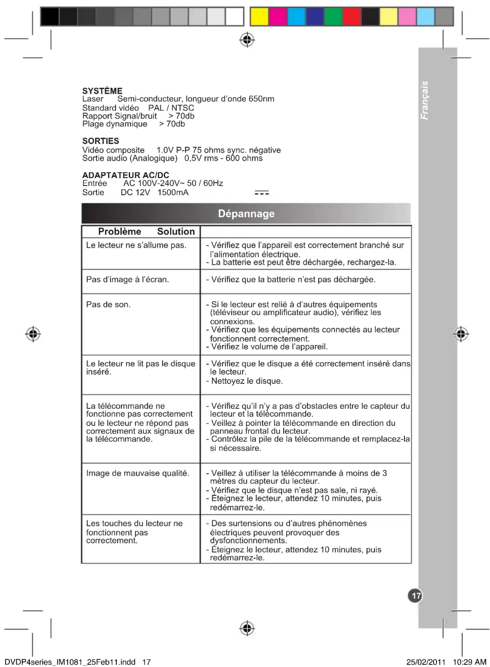 LEXIBOOK DVDP4DP - SPECIFICATIONS GENÉRALES - 1