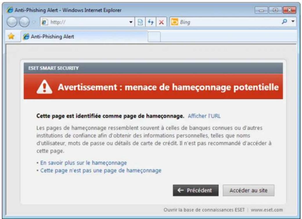 ESET Smart Security 6 - Accès à un site Web d'hameconnage - 1